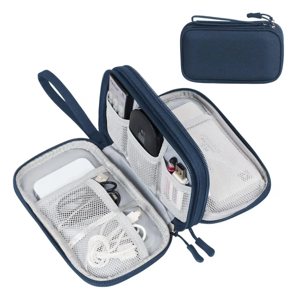 Compact Blue Electronics Travel Organizer